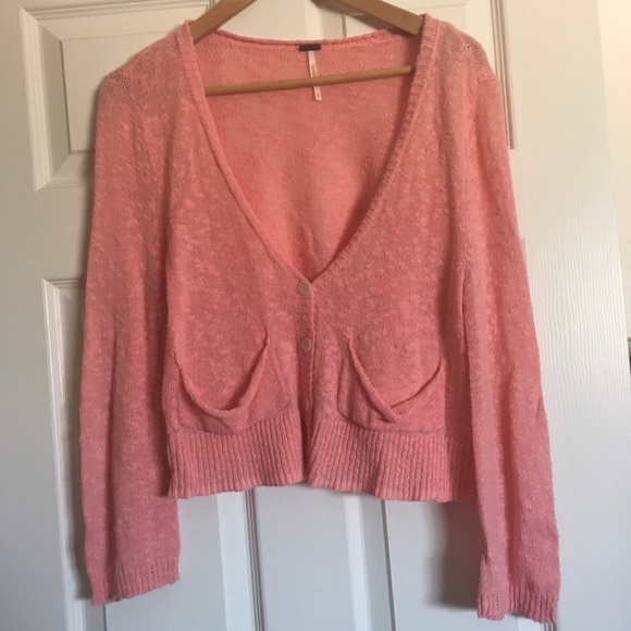 Free People Sweaters - Free People Peach Knit Slouchy Oversized Cardigan